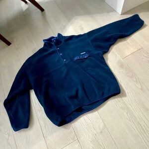 Vintage 90s Patagonia Snap T Navy Blue Fleece Pull Over Sweatshirt size large